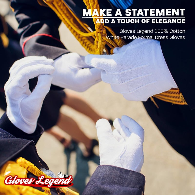 Gloves Legend 1 Pair (2 Gloves) - Gloves Legend - 100% White Cotton Marching Band Parade Formal Dress Costume Gloves For Men and Women - Medium - Image 3